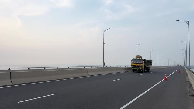 Timelapse of Traffic and Freight Vehicles Crossing Padma Bridge in Bangladesh