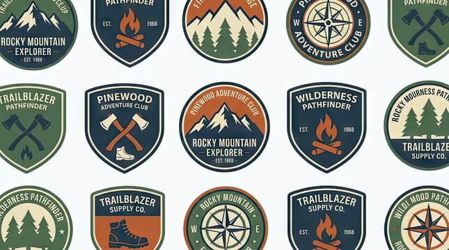 Vintage adventure and camping badge collection.