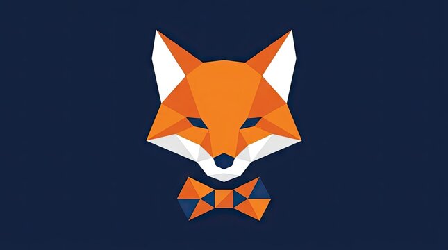Geometric low poly fox head with orange bow tie.