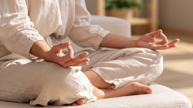 Woman's hands in meditation pose, practicing mindfulness and inner peace