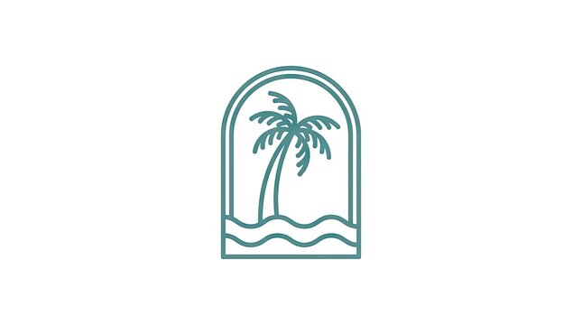 Tropical palm tree and ocean wave badge design.