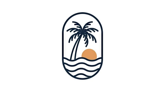 Tropical palm tree and sunset beach badge.