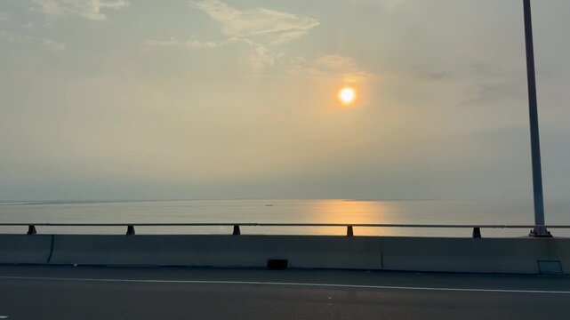 Golden Sunset Over Padma River from Padma Bridge in Bangladesh