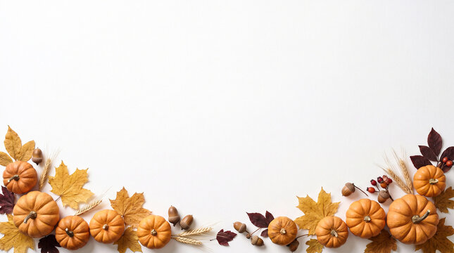 Autumn Leaves and Pumpkins Border Background