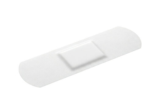 A single sterile white adhesive bandage strip isolated on a transparent background