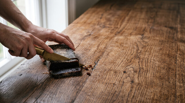Slicing Midnight Quince Membrane Paste with Antique Brass Knife