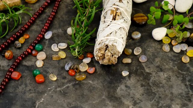 Stones, crystals, and accessories Selective focus.