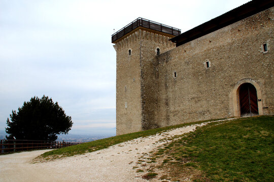 SPOLETO, ITALY - FEBRUARY 7, 2017: Rocca Albornoziana. Formerly used as a papal stronghold and a prison, it now operates as a cultural site and houses the National Museum of the Duchy of Spoleto