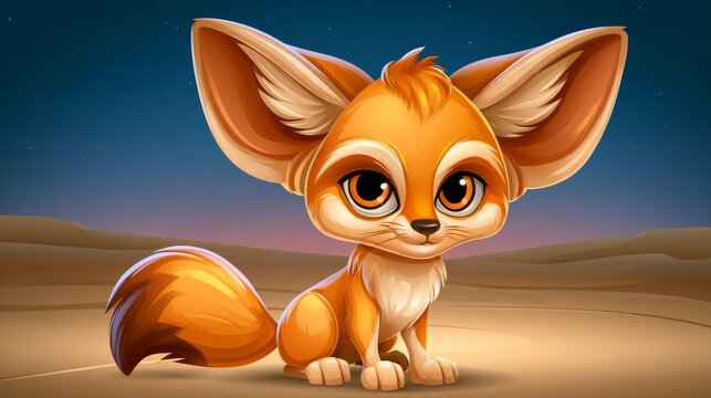 Cute Fennec Fox in a Desert at Dusk