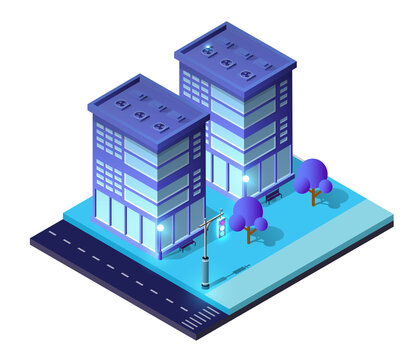Isometric modern city buildings illustrating business architecture design