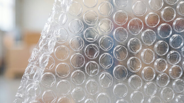 Clear bubble sheet plastic protection texture close-up  