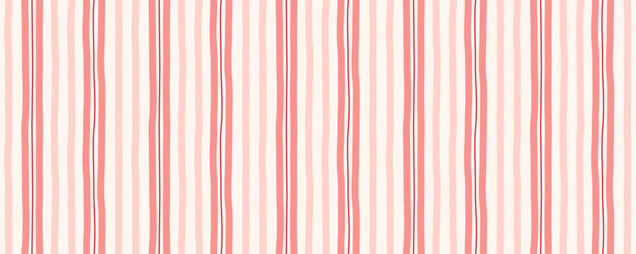 Watercolor seamless pattern with irregular pink stripes. Hand drawn vertical line background. Plaid repeat print for wrapping paper, textile, fabric and wallpaper. Vector illustration