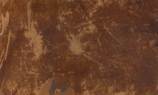 Distressed antique brown leather book cover texture with natural grain, fine pores, and worn spots