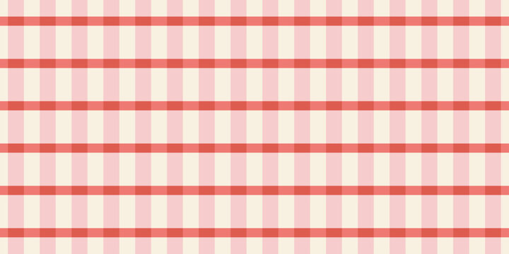 Pink and red plaid seamless pattern. Modern geometric checkered background. Soft pastel gingham print for textile, fabric and wrapping paper. Colorful cute preppy pattern. Vector illustration