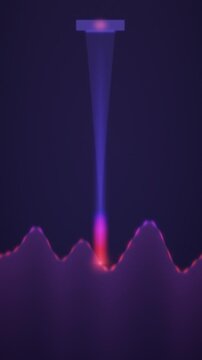 Chromatic Confocal Sensor Rainbow Cone Tracing Surface Profile With Color Coded Points Seamless Loop in vibrant violet tones vertical 9:16