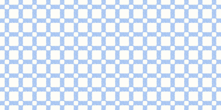 Pastel blue checker seamless pattern with hand drawn crayon texture. Irregular squares background. Modern plaid print painted with brush for textile, fabric and wrapping paper. Vector illustration