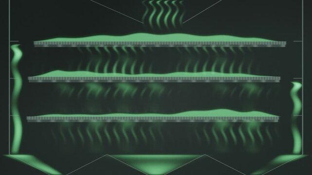 Gyratory Sifter Cutaway With Stacked Screen Decks Separating Powder Into Three Streams Seamless Loop in calm green tones