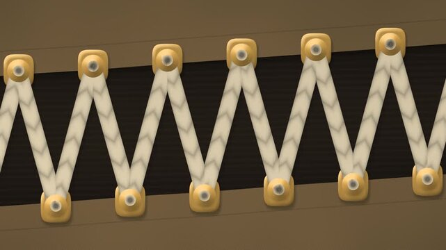 Braided Lace Cord Slipping Through Metal Eyelet Plates in Stepped Jumps Seamless Loop in subtle tan tones