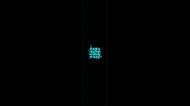 Abstract Teal Energy Burst from Cube - Digital Particles Exploding Outward