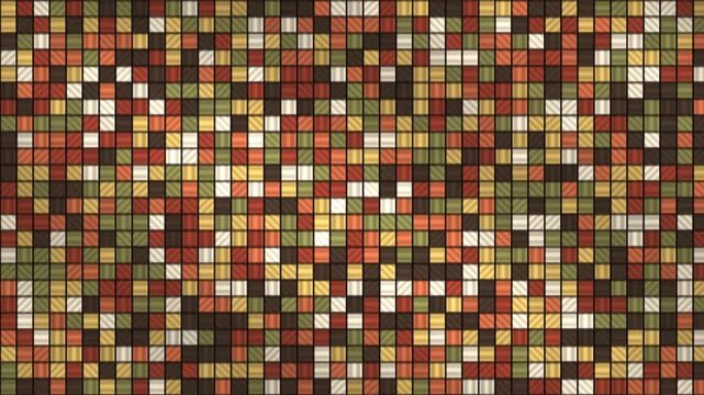 Ceramic Tile Wall Shuffling by Whole Row and Column Slides, Seamless Loop Motion Background in vibrant orange tones