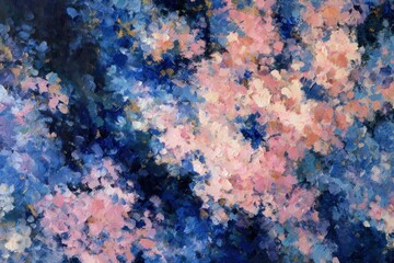Obraz premium Abstract floral painting with pink and blue hues
