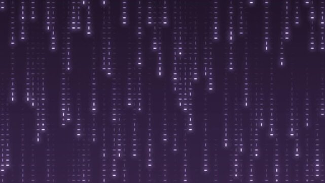 Falling digital code rain glowing streaks seamless loop in vibrant violet tones
