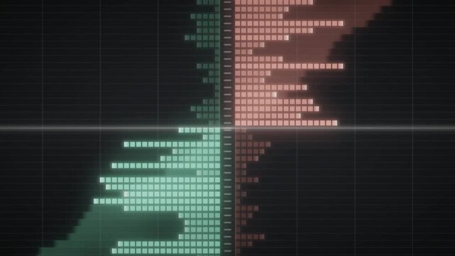 Trading order book depth ladder with green bid and red ask rows updating, stock market and crypto finance background, seamless loop in soft mint tones