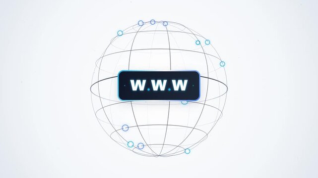 Rotating globe wireframe animation displays www text for internet 