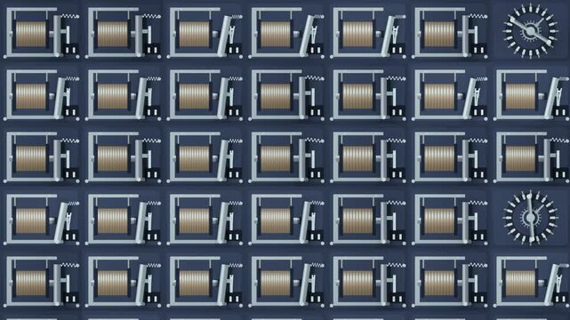 Electromagnetic Relay Bank With Snapping Armatures and Stepping Selectors, Seamless Loop in bright navy tones