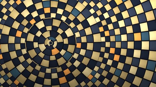 Fan Laid Mosaic Pavement of Beveled Tiles in Concentric Courses That Double and Counter Rotate, Seamless Loop in subtle slate tones