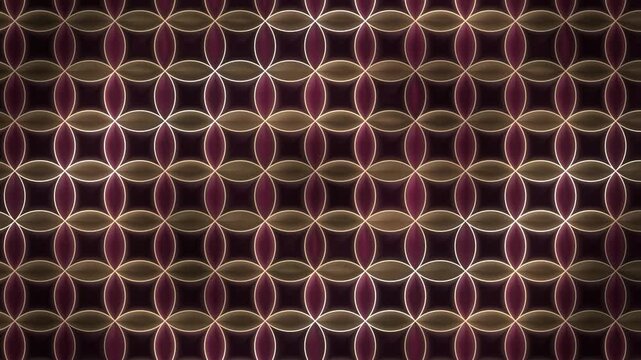Shippo seven treasures Japanese traditional pattern interlocking circles gold cloisonne background seamless loop in bright plum tones
