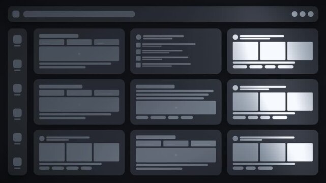 Skeleton Loading UI Placeholder Cards With Shimmer Sweep Seamless Loop in rich graphite tones