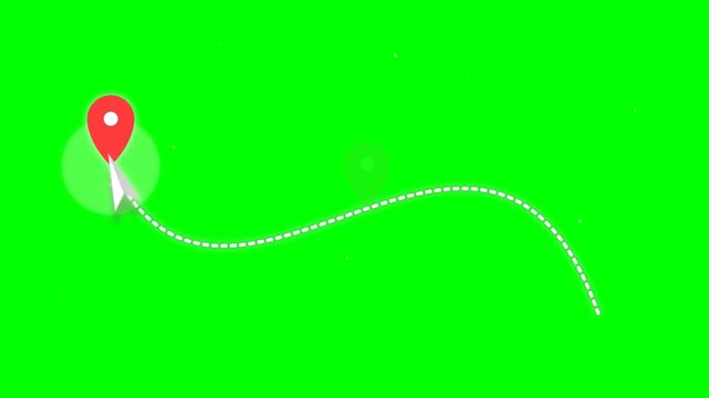 Multi-stop flight route animation with glowing pins and path, green screen