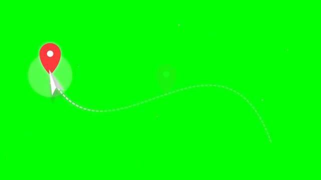 Multi-stop flight route animation with glow effect, variation, green screen