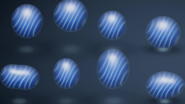 Soft Body Jelly Blobs Drop Land Squash and Ring With Refracted Inner Light Seamless Loop in deep azure tones