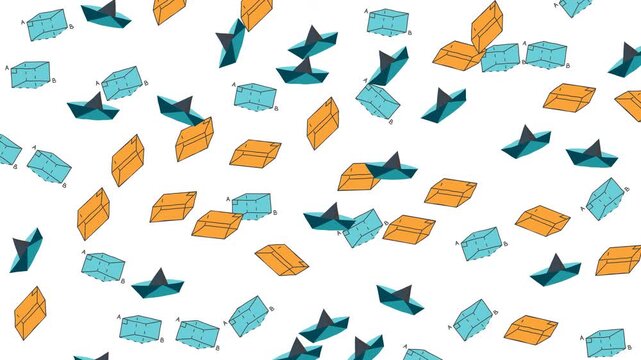 Educational Geometric Pattern Featuring 3D Cubes and Origami Paper Boats