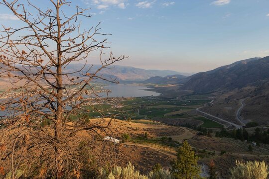 Osoyoos, British Columbia &ndash; Desert Lake Town in the South Okanagan captured from the mountains above in July on a lovely sunny day. 
