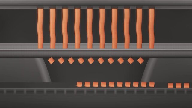 Extruded Polymer Strands Cut Into Pellets by Rotating Pelletizer Blades, Seamless Loop in bright black tones