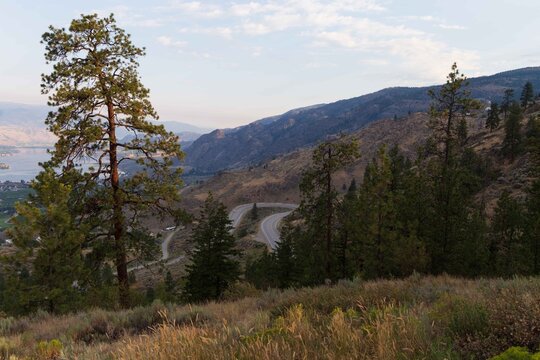 Osoyoos, British Columbia &ndash; Desert Lake Town in the South Okanagan captured from the mountains above in July on a lovely sunny day. 