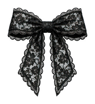 PNG Elegant black lace bow with intricate floral patterns.