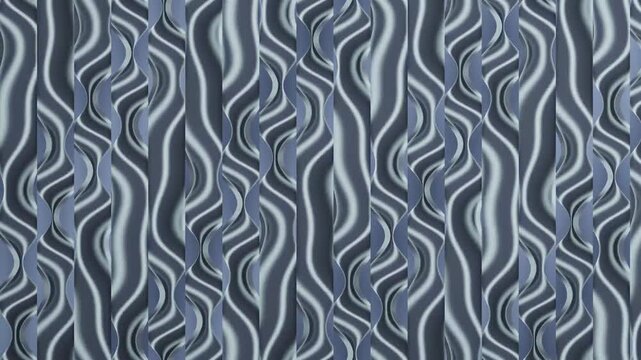 Twisting Aluminium Fin Wall With Helical Torsion Light Bands Seamless Loop in rich silver tones