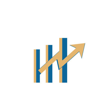 Modern financial growth and investment logo template with chart bars and upward arrow on transparent background