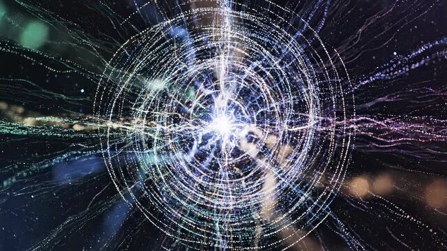 Abstract energy burst with radial light streaks and bokeh background during a cinematic zoom effect