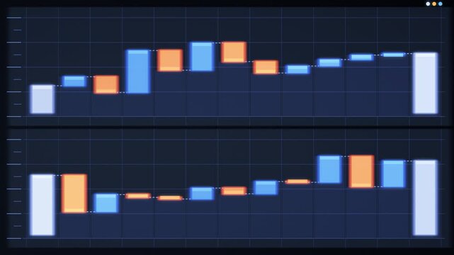 Abstract Waterfall Bridge Chart Data Visualization Seamless Loop Business Analytics Motion Background in vibrant azure tones