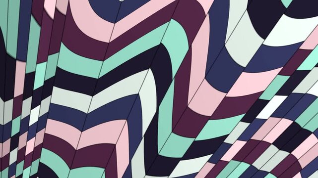 Uneven Wedge Panels Breathing In Width Across A Flat Color Block Mosaic Geometric Background Seamless Loop in vibrant aubergine tones