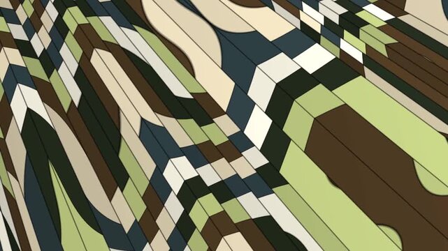 Uneven Wedge Panels Breathing In Width Across A Flat Color Block Mosaic Geometric Background Seamless Loop in deep green tones