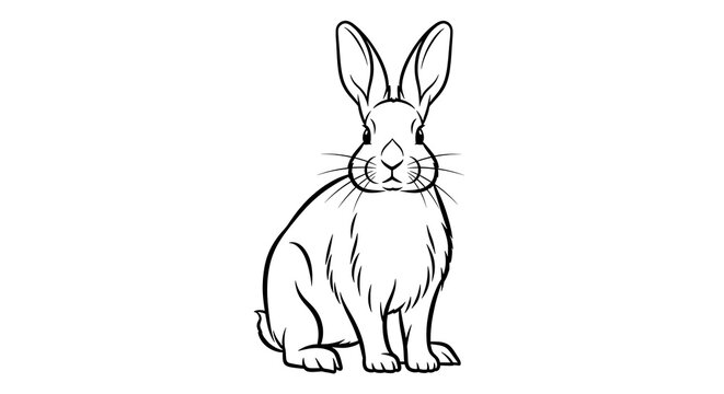 Cute black and white rabbit line art coloring page illustration