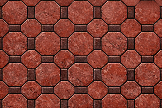 Red stone mosaic with rustic octagonal design