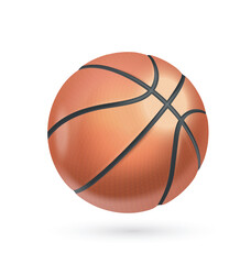 Fototapeta premium Glossy orange basketball ball with realistic surface texture and rounded soft 3D appearance isolated on white background, vector illustration