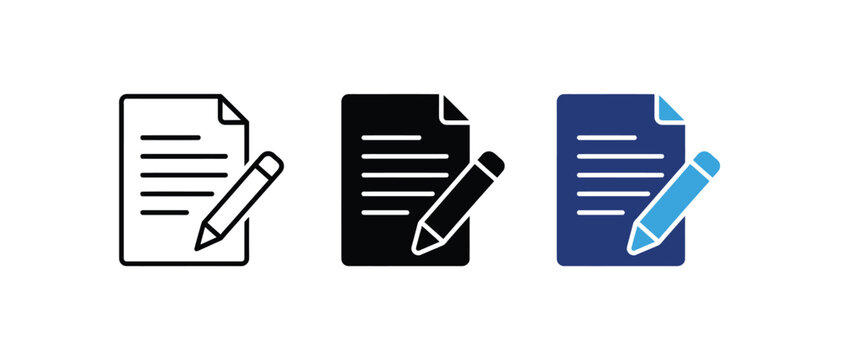 Document editing and content writing paper icon, text update and paper note symbol, article creation sign, blogging editor graphic. Vector illustration